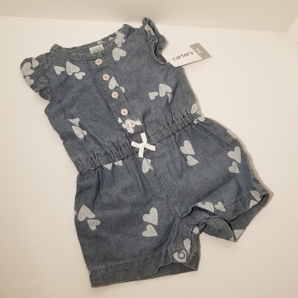 Carter's Denim Heart Romper Onesie 3M One Piece